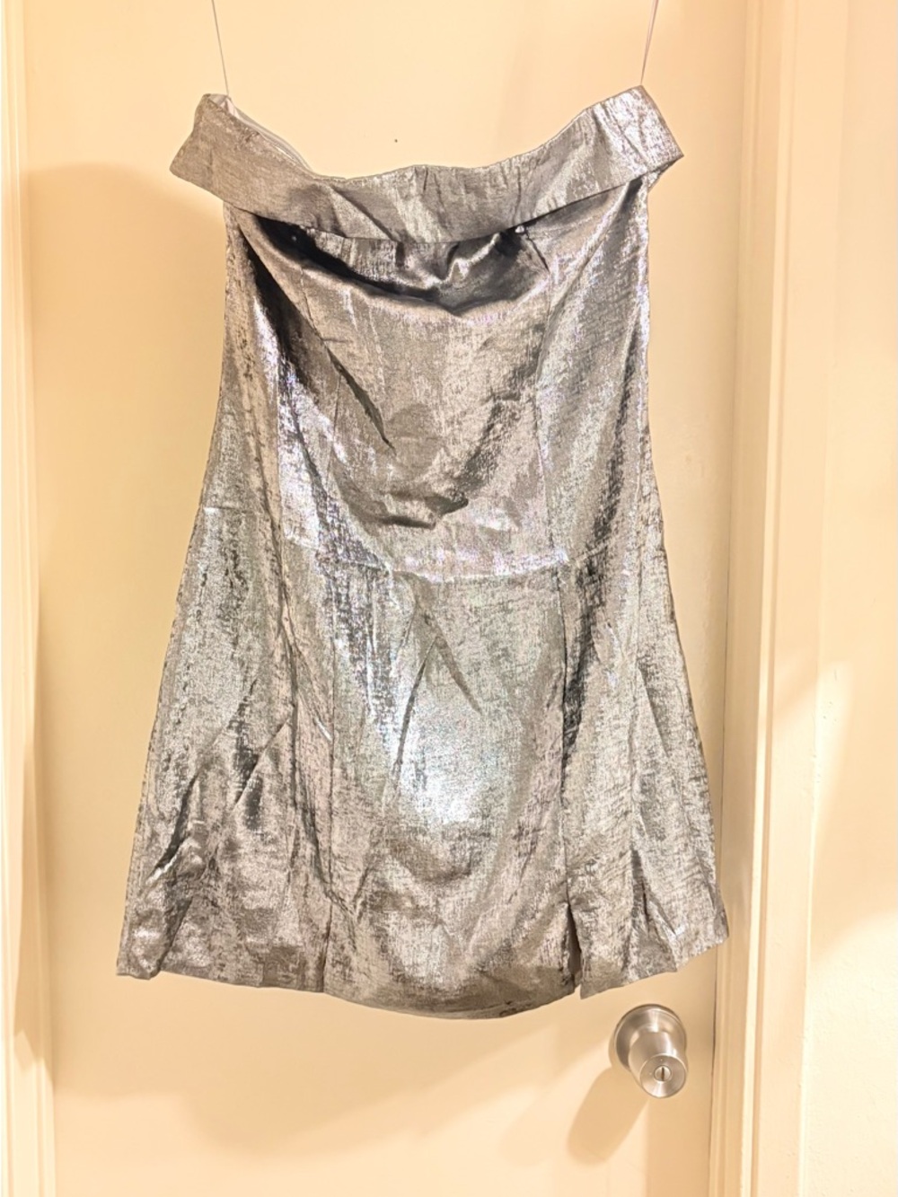 NWOT white birch Metallic Silver Strapless Cowl Neck Cocktail Dress